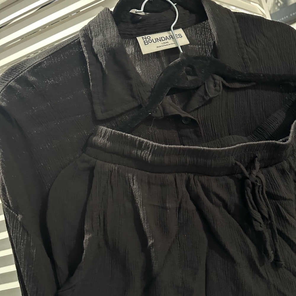 SHEIN Charcoal Casual Button Down Shirt with shorts.